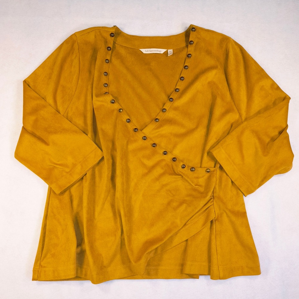 Soft Surroundings Suede Tunic Top PXL Petite XL Mustard‎ Yellow 3/4 Sleeve